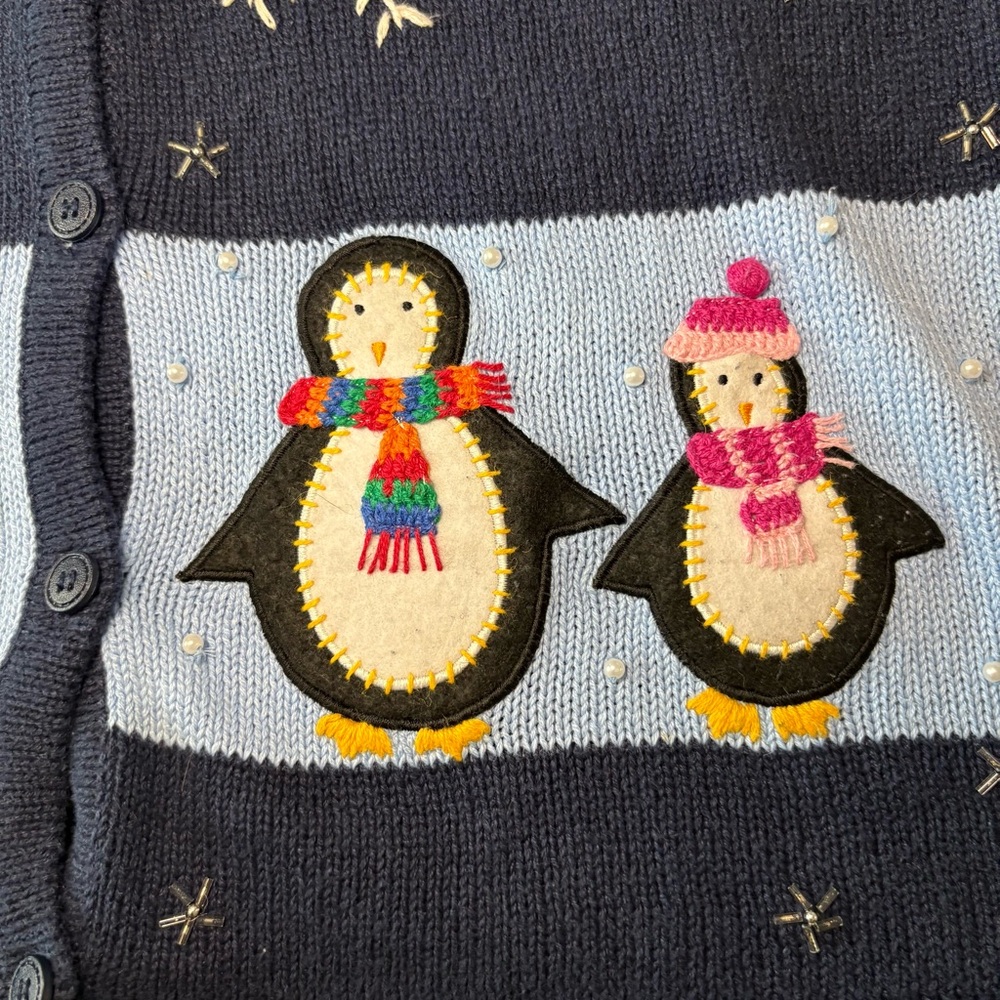 Vintage Navy Blue Penguin Embroidered Sweater Vest Size Large - Picture 8 of 11